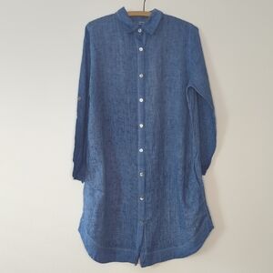 Penelope Banus Linen Shirt Dress Women's Size Medium Button Down Long Sleeve